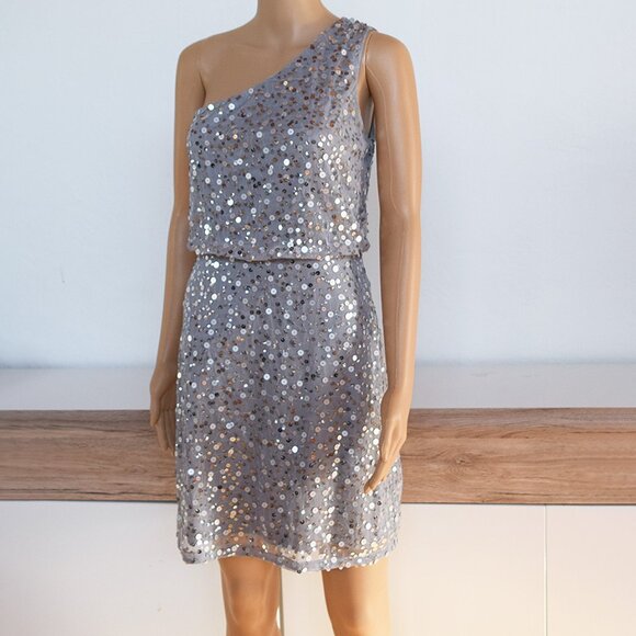 JS Boutique One-Shoulder Sequin Cocktail Dress in Silver - Picture 1 of 10